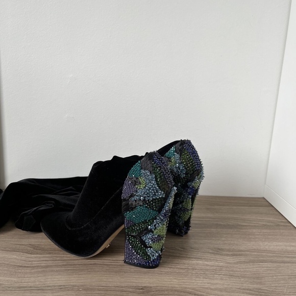 Sergio Rossi Black EMBELLISHED VELVET Over Knee Boots Shoes Sz 5.5 US NEW - Picture 11 of 12